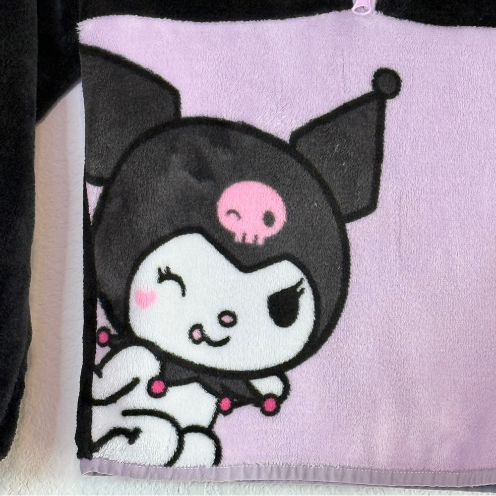 Sanrio Kuromi Kids Fleece Pullover | Black & Lavender | Quarter Zip | Small - Picture 3 of 16